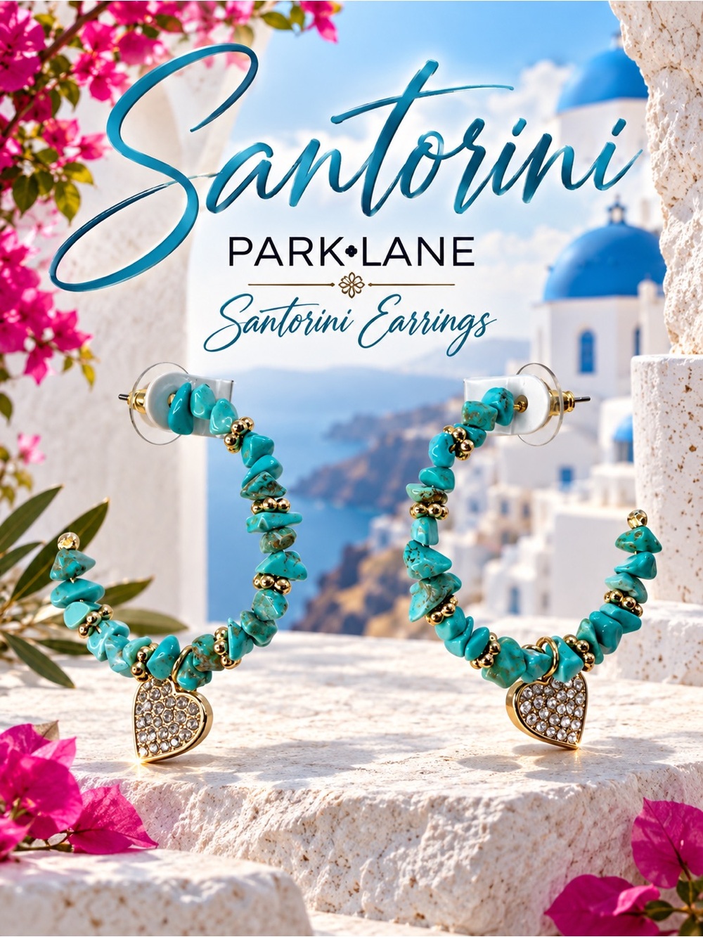Park Lane Santorini Earrings Turquoise Hoop Heart Charm Gold Tone NWT